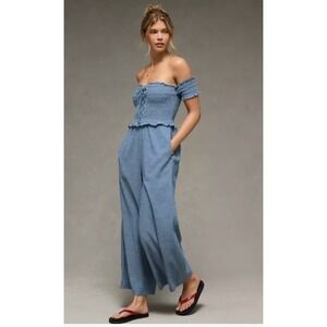 American Eagle AE Off The Shoulder Tie Front Jumpsuit Smocked Wide Leg Med NWT